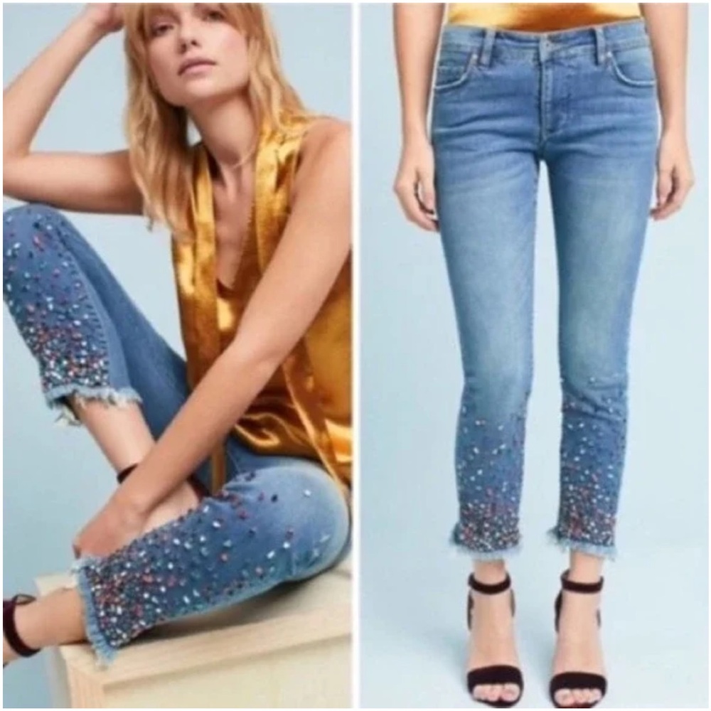 Anthropologie Pilcro Gemstone Embellished Jeans